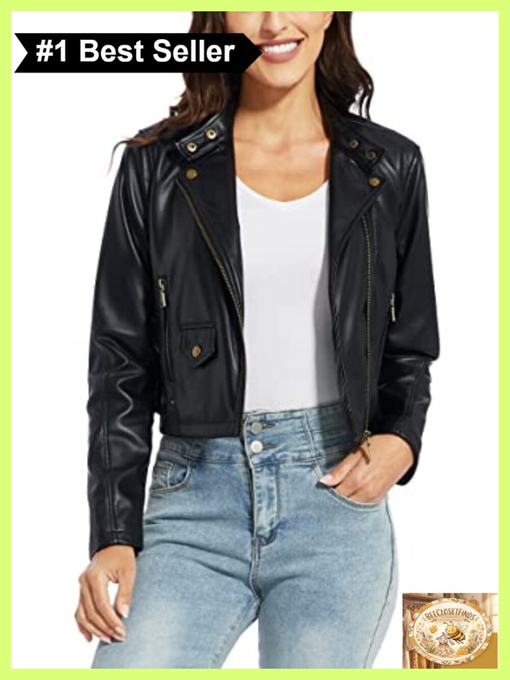 Faux Leather Motorcycle Jacket Long Sleeve Zipper Pockets Moto Biker